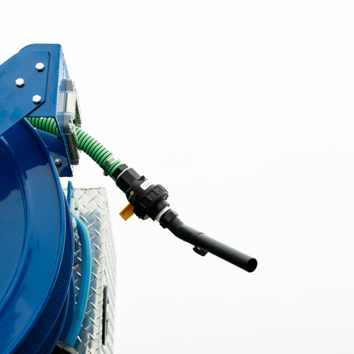 Hose reel with drone fill nozzle on the Field Boss Skid